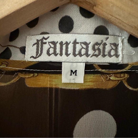 Fantasia Button Down Shirt Polka Dots Gold Chains Black Yellow White - Medium - Picture 2 of 16